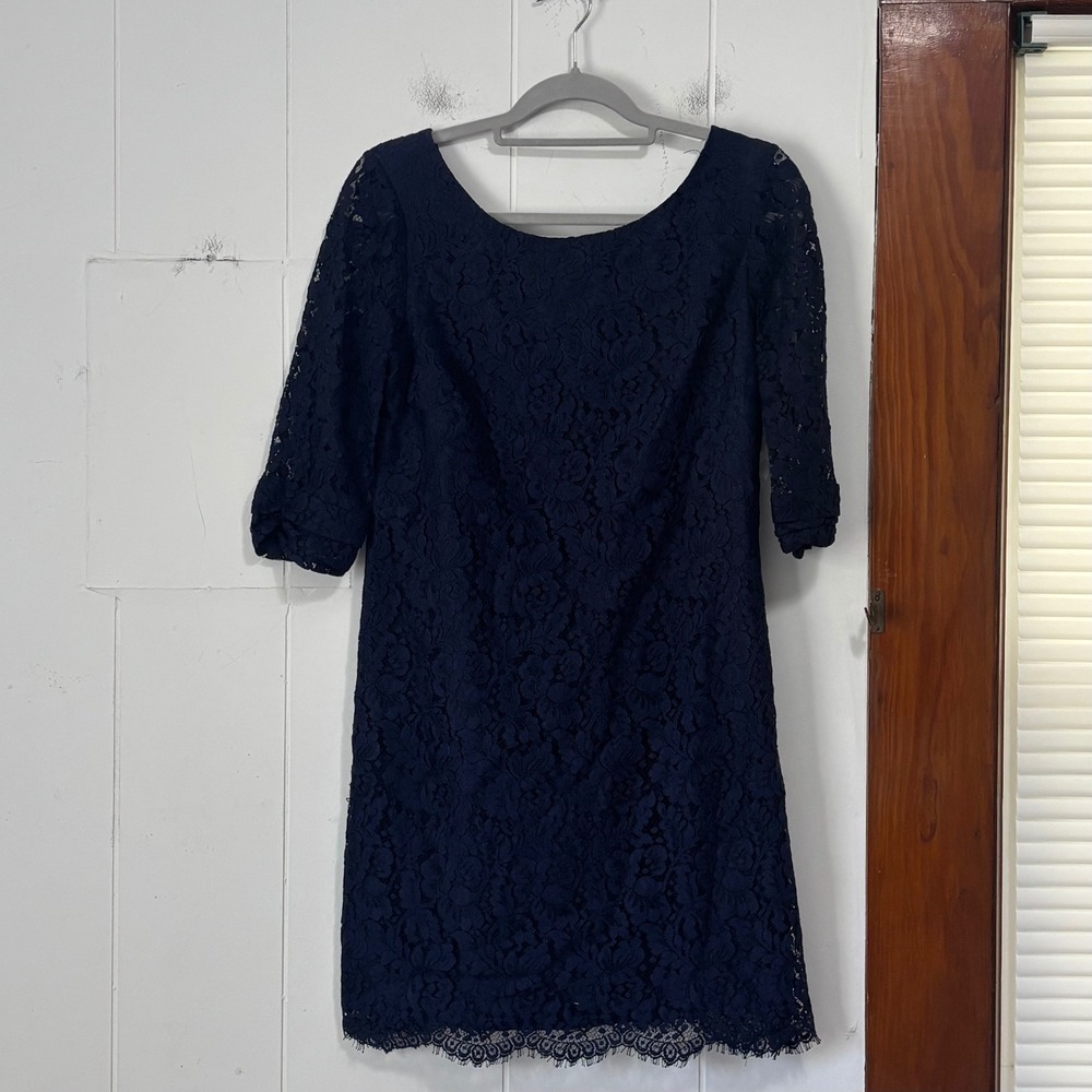 Shoshanna Womens Navy Blue Floral Lace 3/4 Sleeve Sheath Dress Size 8‎
